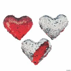 Valentine Red & Silver Reversible Sequin Stuffed Hearts - 12 Pc.