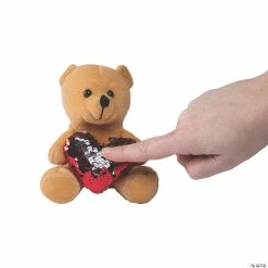 Valentine’s Day Red Reversible Sequin Heart Stuffed Bears - 12 Pc.