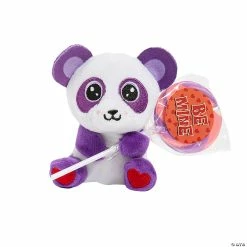 Valentine Stuffed Panda Bears with Lollipops - 12 Pc.