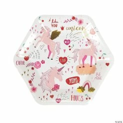Valentine Unicorn Paper Dinner Plates - 8 Ct.