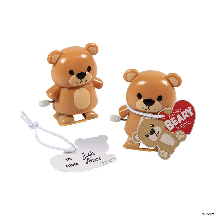 Wind-Up Teddy Bear Toy Valentine Exchanges with Card for 12